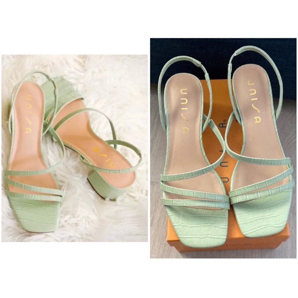 Unisa Mint Green Strappy Block Heel Sandals
